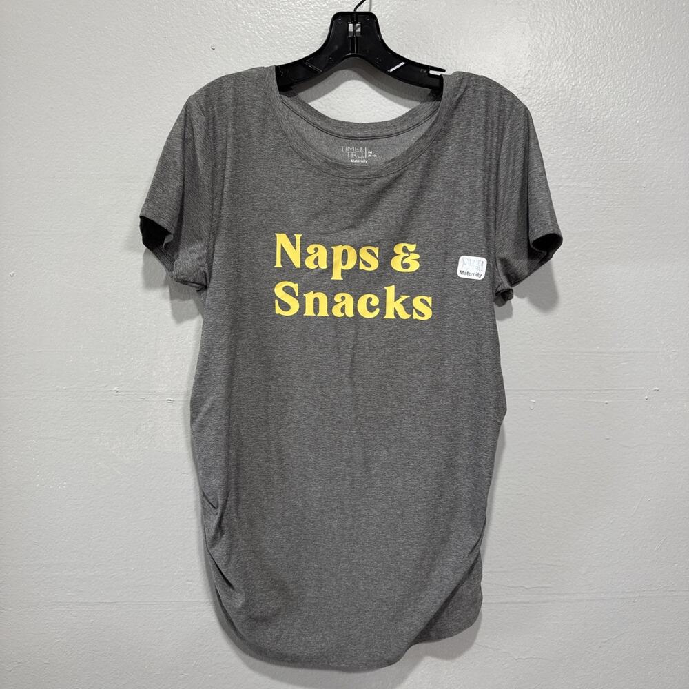 Maternity Top Naps and Snacks Gray Short Sleeve Rushed Shirt Time & Tru Size M